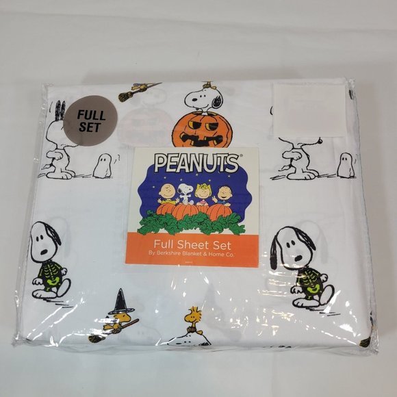 Berkshire Other - Berkshire Peanuts Full Bed Sheet Set Halloween Snoopy Mummy Skeleton White New